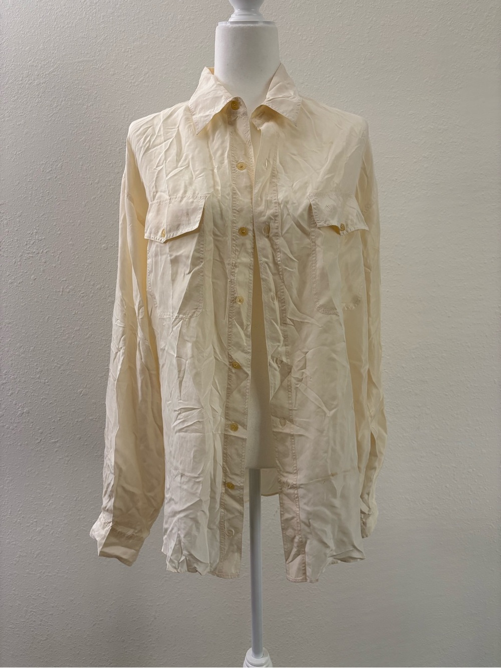 Vintage Valentino Uomo 100% Silk Safari Utility Shirt Ivory L